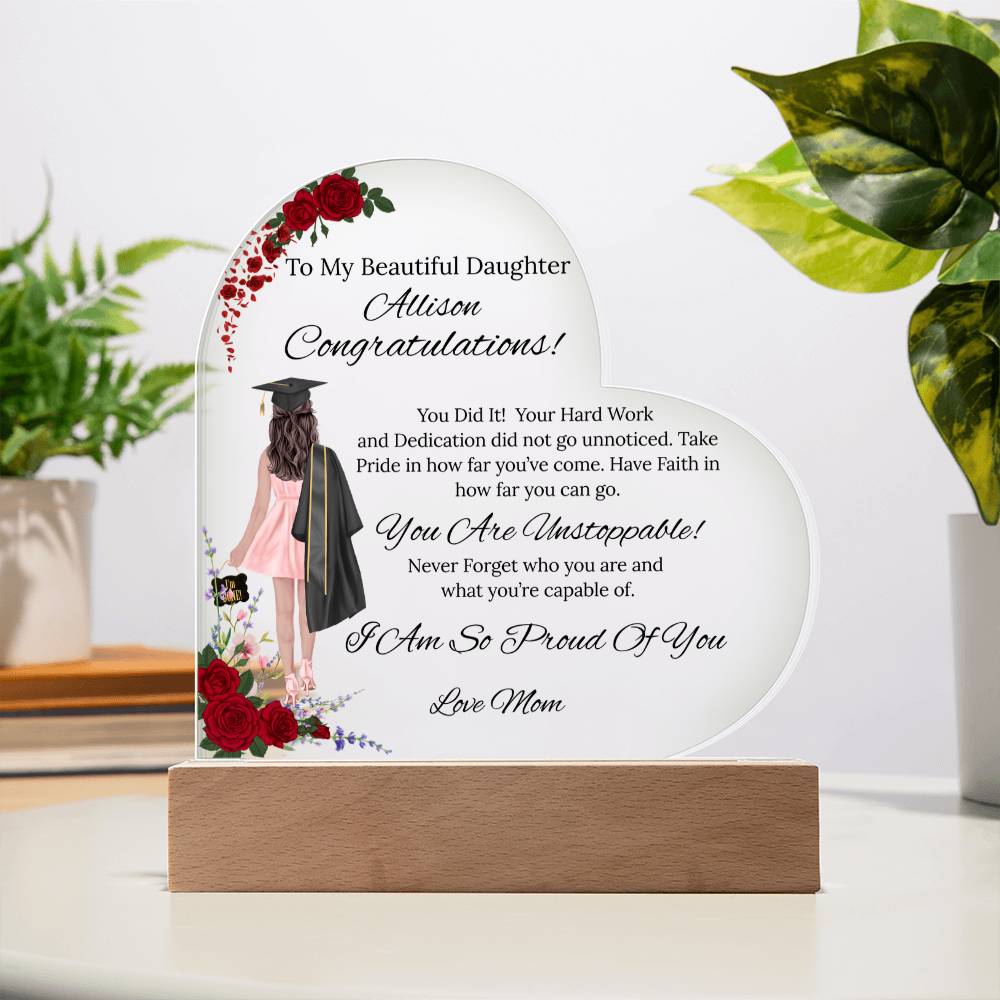 To My Daughter - Acrylic Heart/Square Plaque-Rose