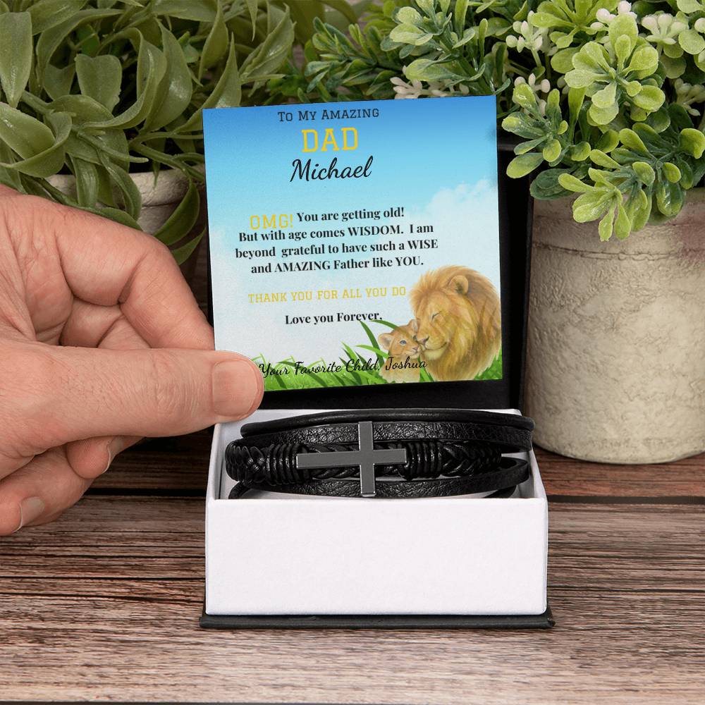 To My Amazing Dad - Men's Cross Bracelet With Vegan Leather