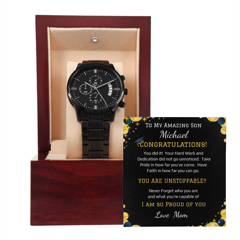 - Black Chronograph Watch + MC (NO ENGRAVING