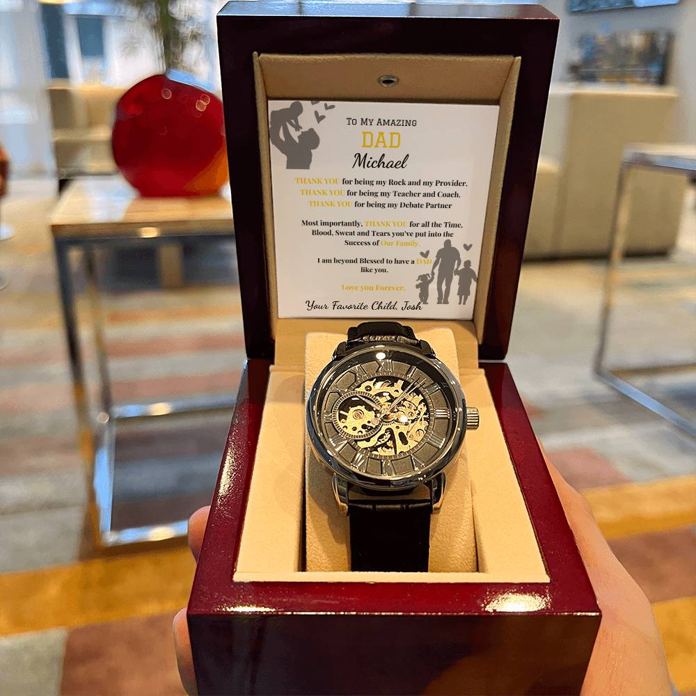 Thank You Dad- Men's Openwork Watch - Leather Band