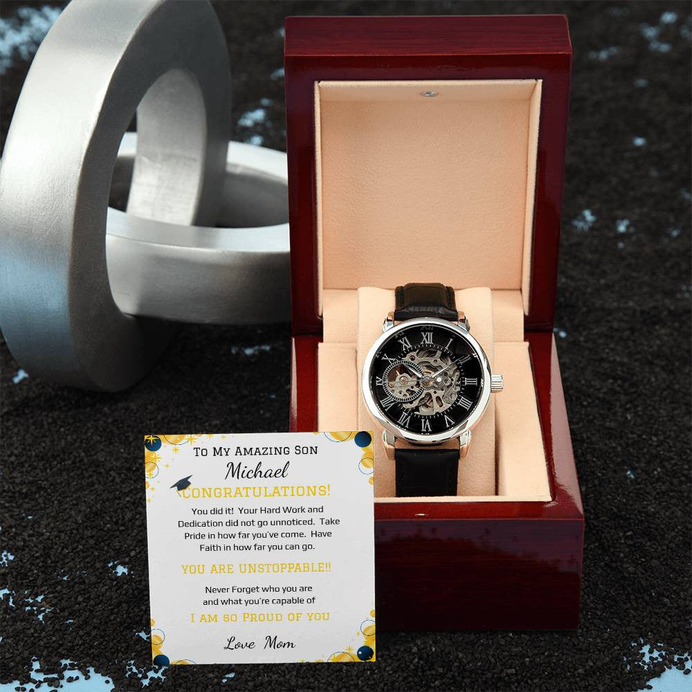 Men's Openwork Watch - Message Card - Leather Strap