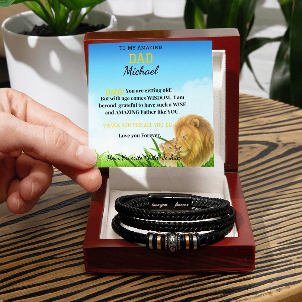 Amazing Dad-Love You Forever Bracelet/ w Vegan Leather