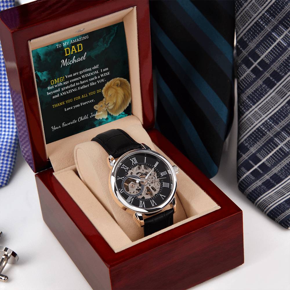 Amazing Dad - Men's Openwork Watch - Genuine Leather Band