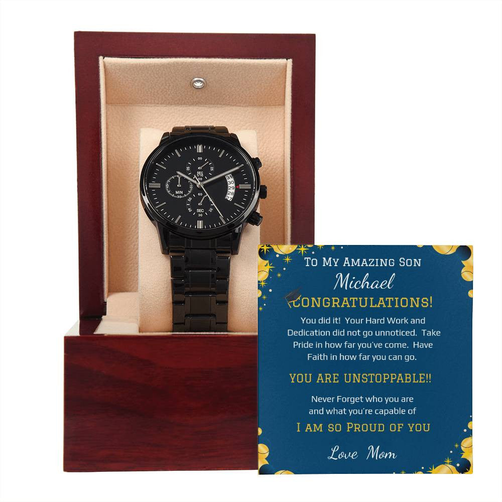 - Black Chronograph Watch + MC (NO ENGRAVING