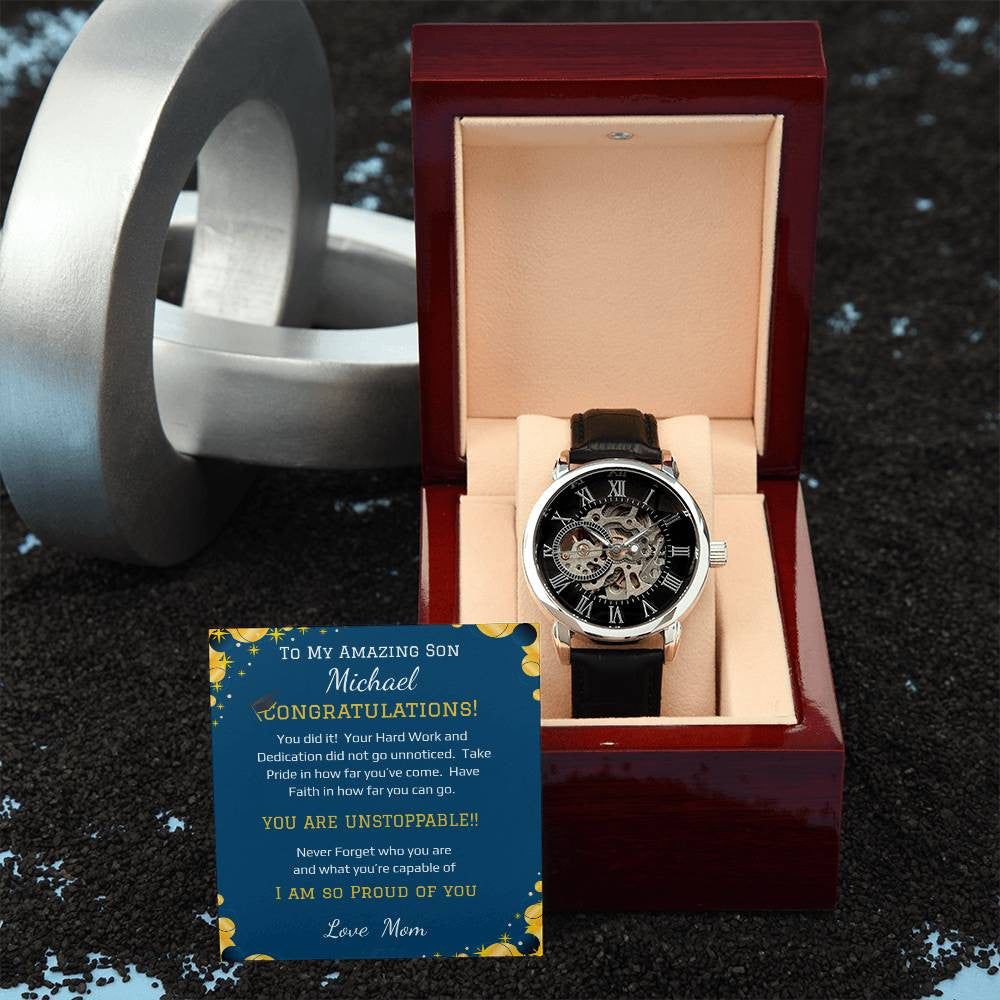 Men's Openwork Watch - Message Card - Leather Strap