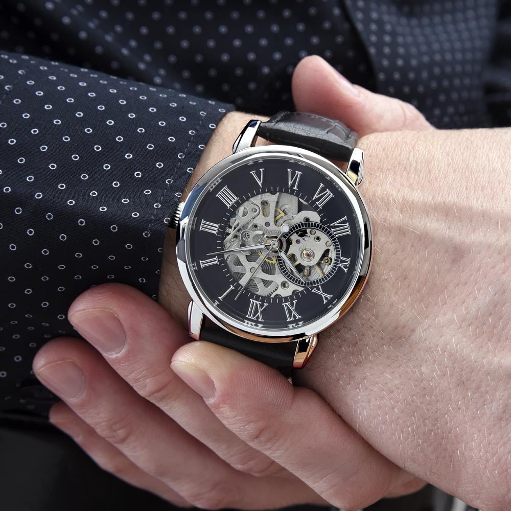 Men's Openwork Watch - Message Card - Leather Strap