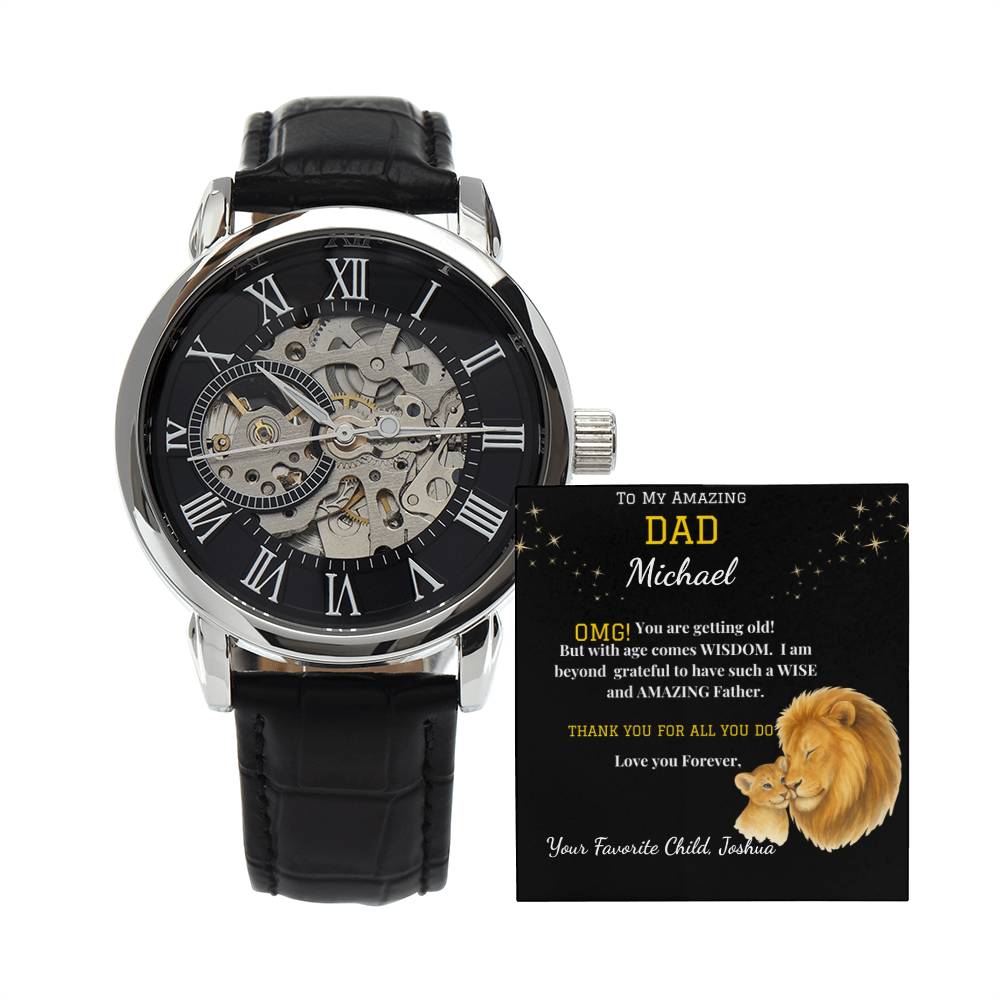 Amazing Dad - Men's Openwork Watch - Genuine Leather Band