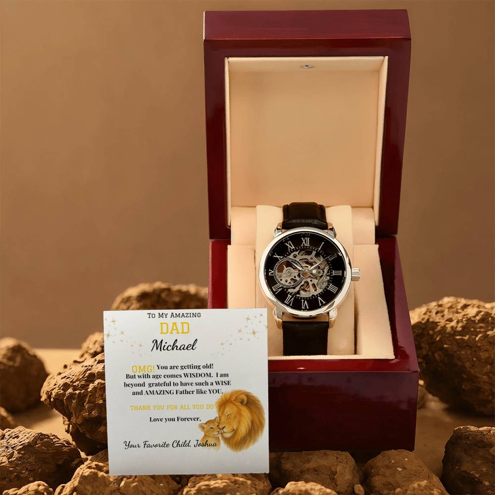 Amazing Dad - Men's Openwork Watch - Genuine Leather Band