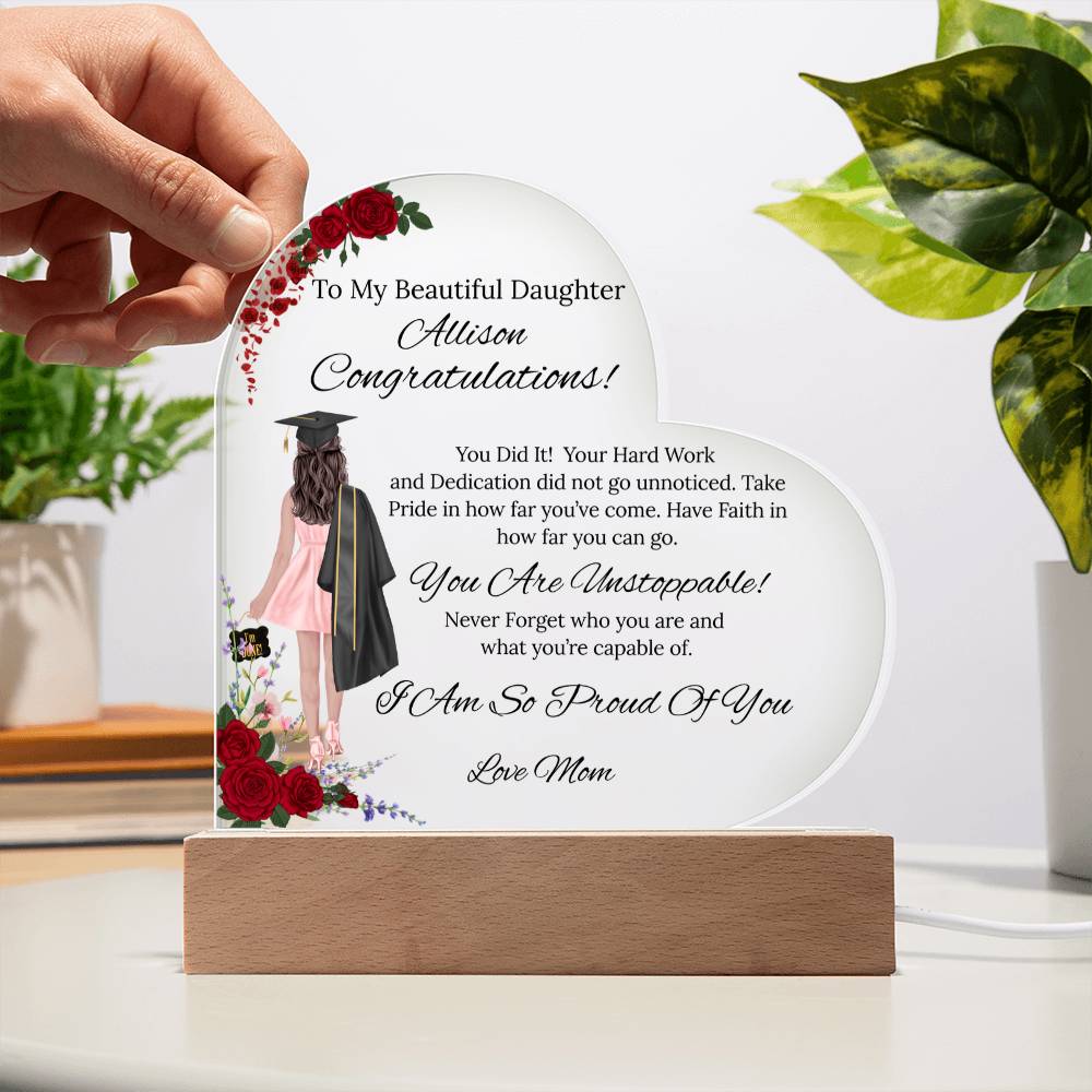 To My Daughter - Acrylic Heart/Square Plaque-Rose