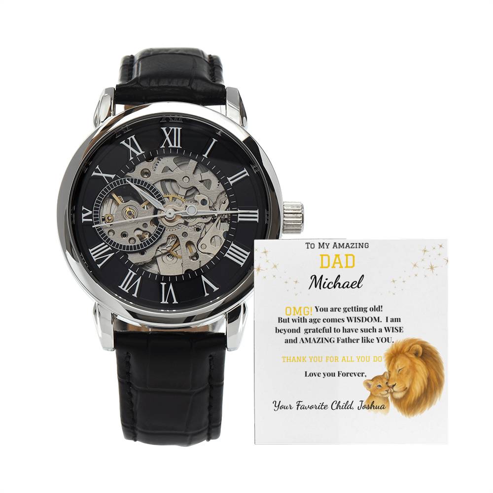 Amazing Dad - Men's Openwork Watch - Genuine Leather Band