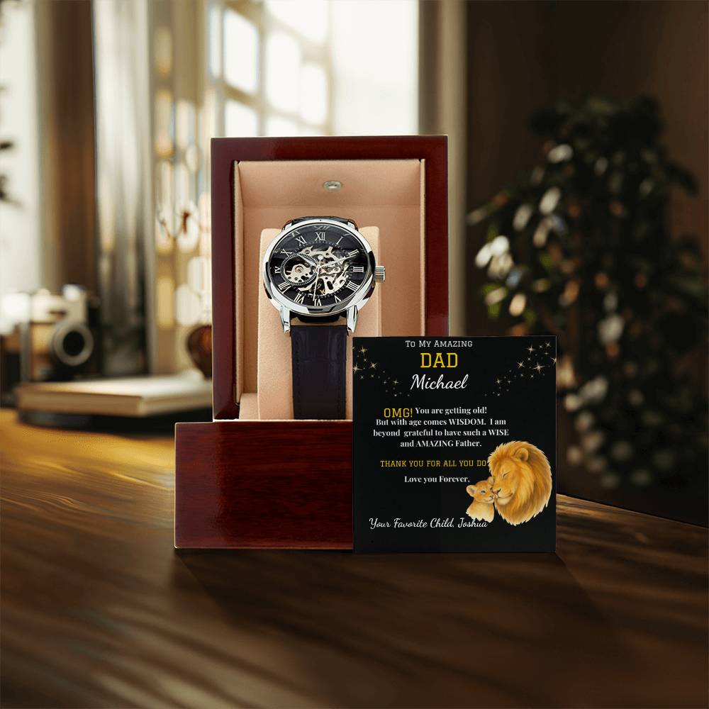 Amazing Dad - Men's Openwork Watch - Genuine Leather Band