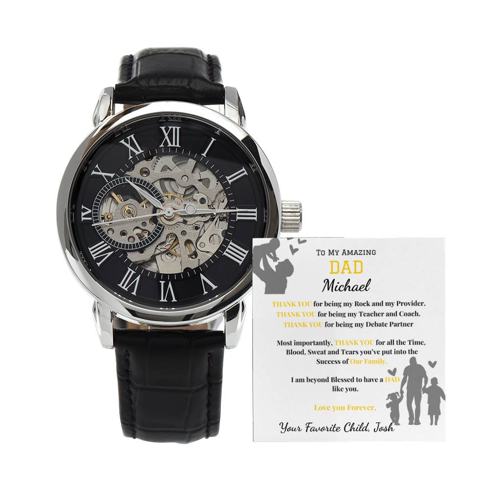 Thank You Dad- Men's Openwork Watch - Leather Band