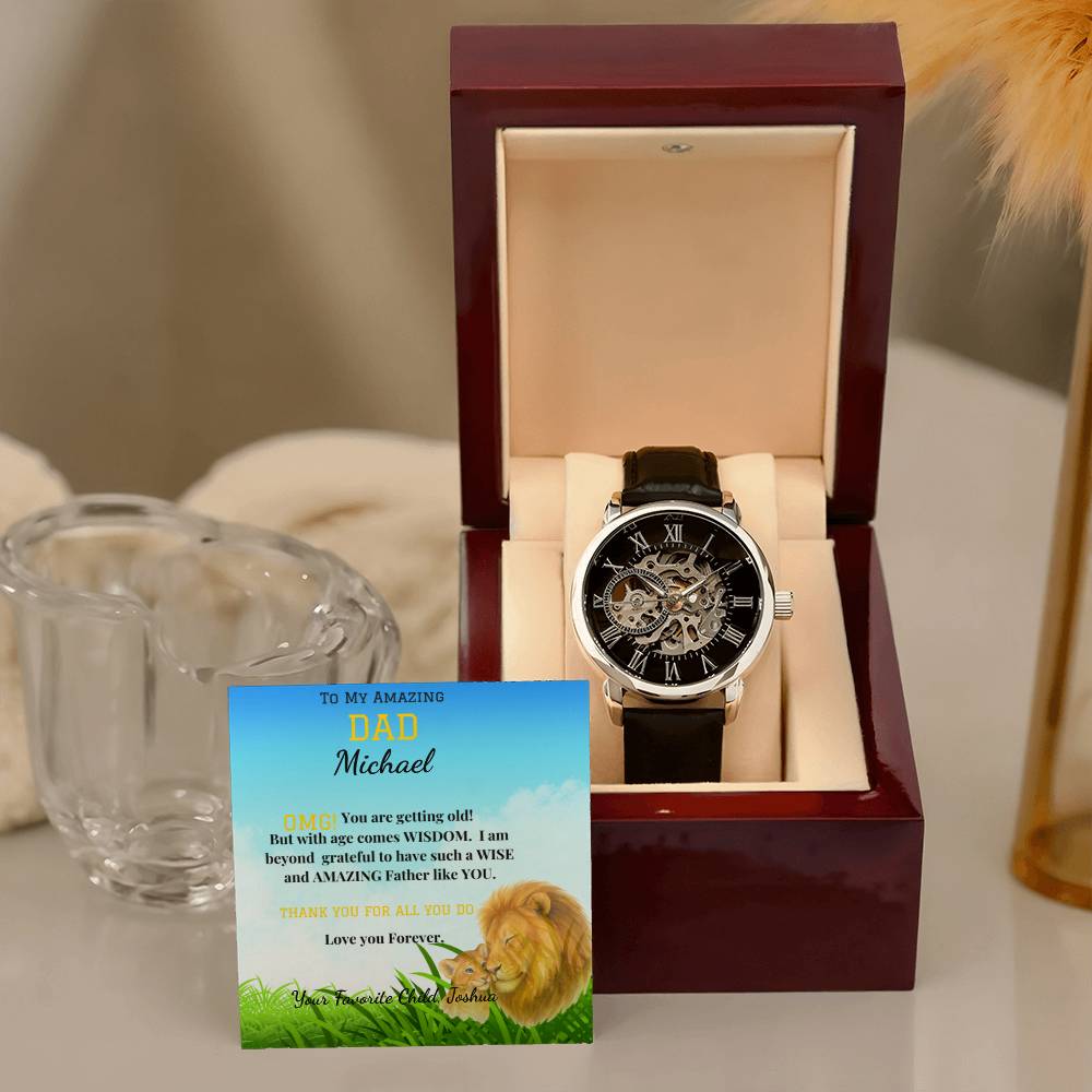Amazing Dad - Men's Openwork Watch - Genuine Leather Band