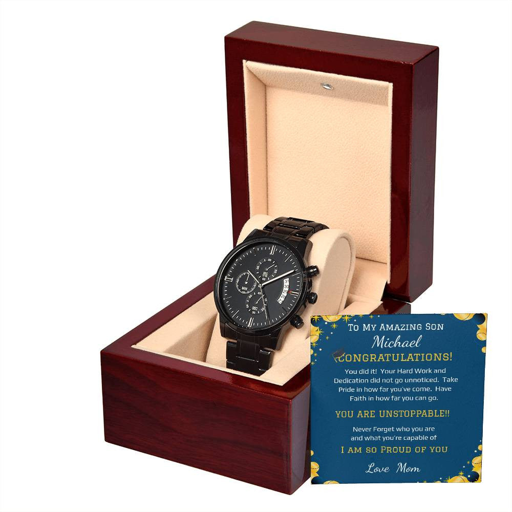 - Black Chronograph Watch + MC (NO ENGRAVING