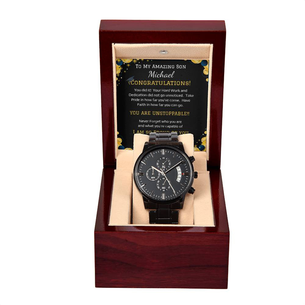 - Black Chronograph Watch + MC (NO ENGRAVING