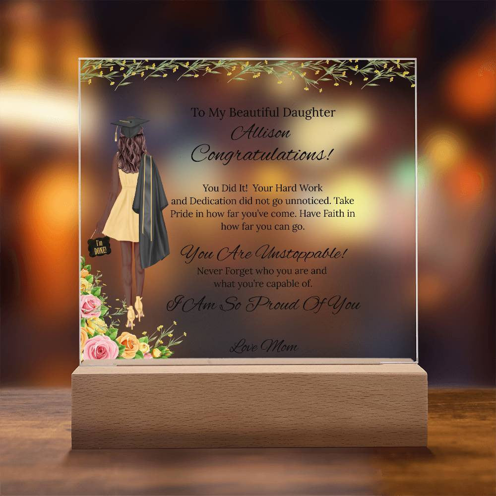 To My Daughter - Acrylic Heart/Square Plaque-Flowers
