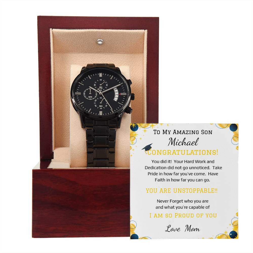 - Black Chronograph Watch + MC (NO ENGRAVING