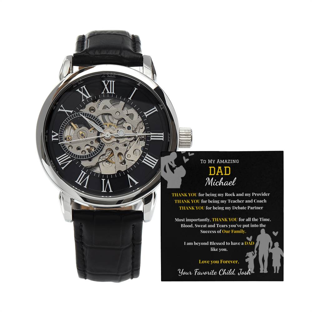 Thank You Dad- Men's Openwork Watch - Leather Band