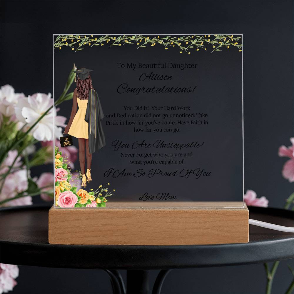 To My Daughter - Acrylic Heart/Square Plaque-Flowers