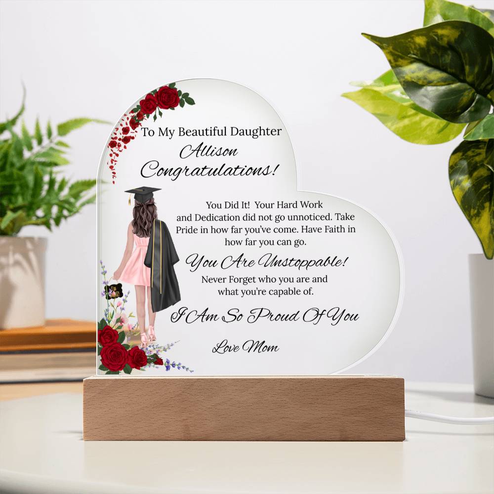 To My Daughter - Acrylic Heart/Square Plaque-Rose