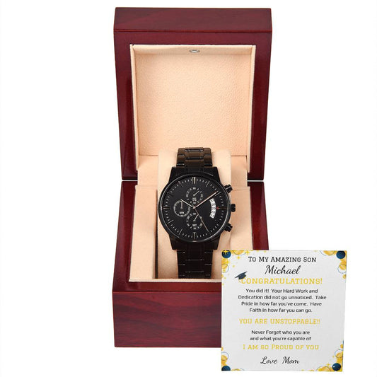 - Black Chronograph Watch + MC (NO ENGRAVING
