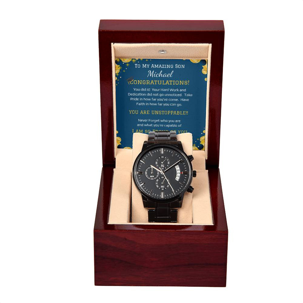 - Black Chronograph Watch + MC (NO ENGRAVING