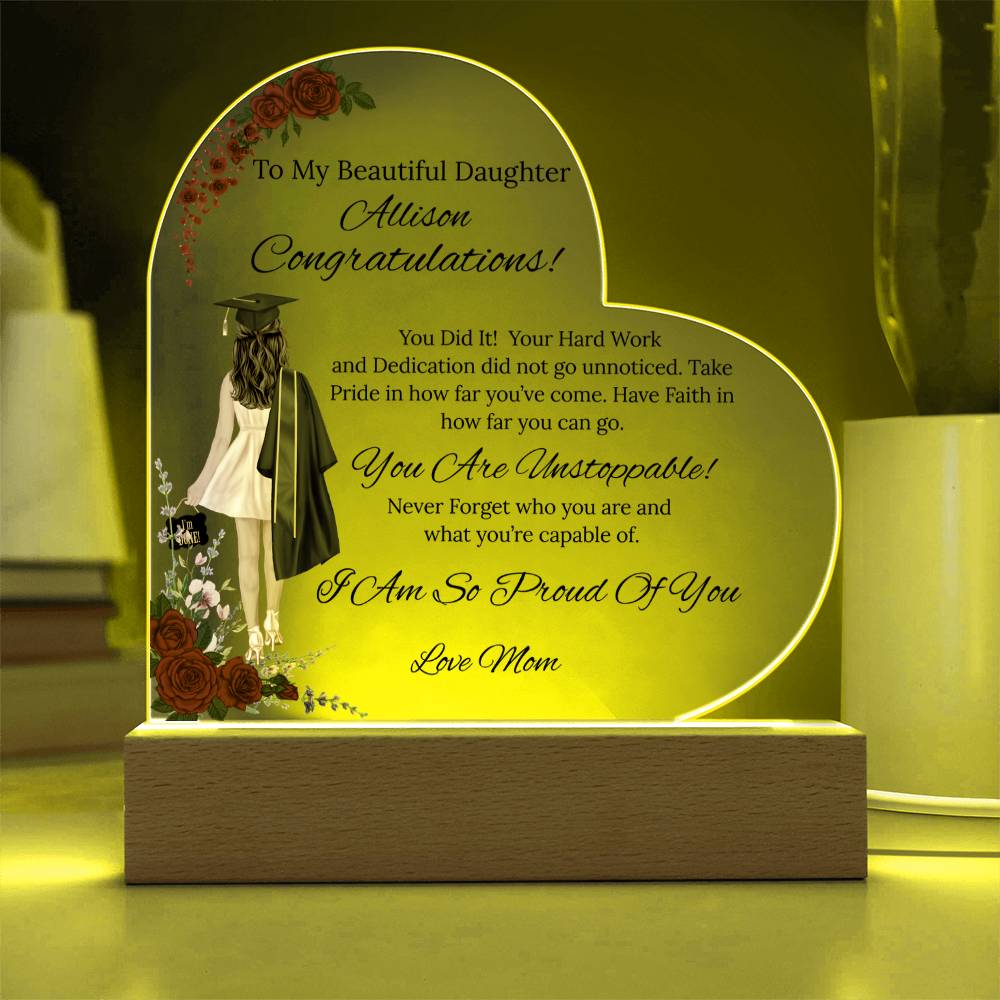 To My Daughter - Acrylic Heart/Square Plaque-Rose
