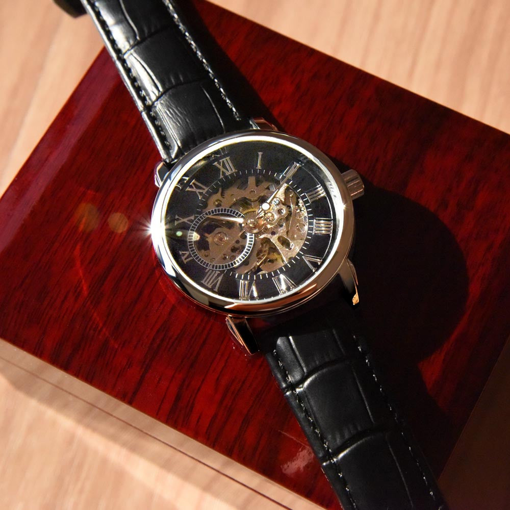 Men's Openwork Watch - Message Card - Leather Strap