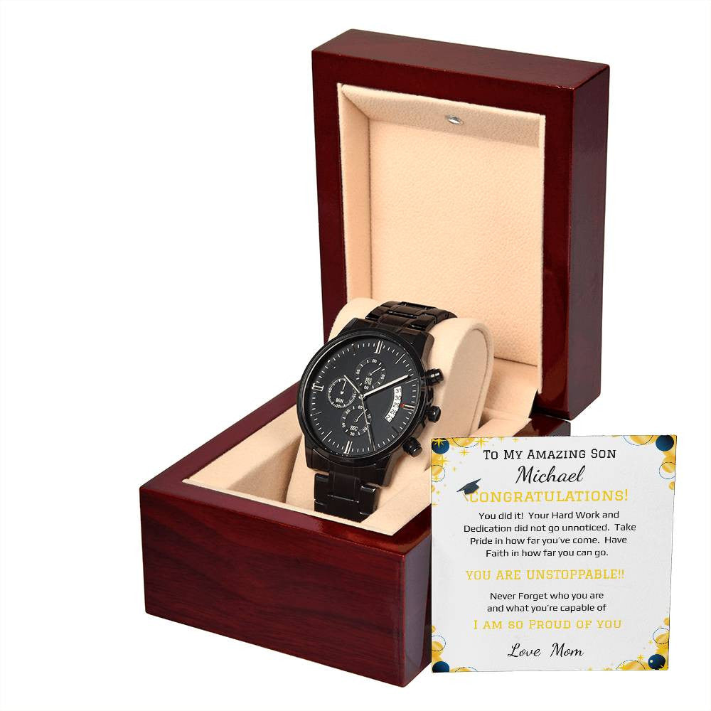 - Black Chronograph Watch + MC (NO ENGRAVING