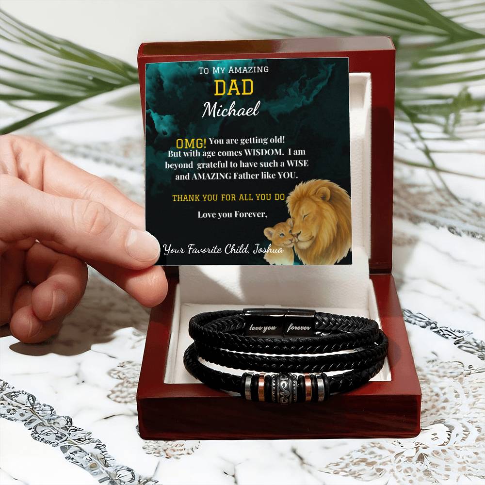 Amazing Dad-Love You Forever Bracelet/ w Vegan Leather