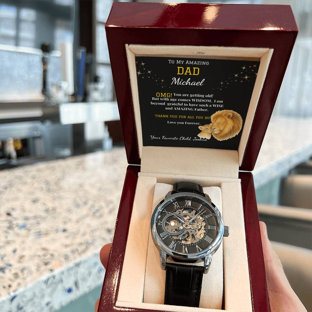 Amazing Dad - Men's Openwork Watch - Genuine Leather Band