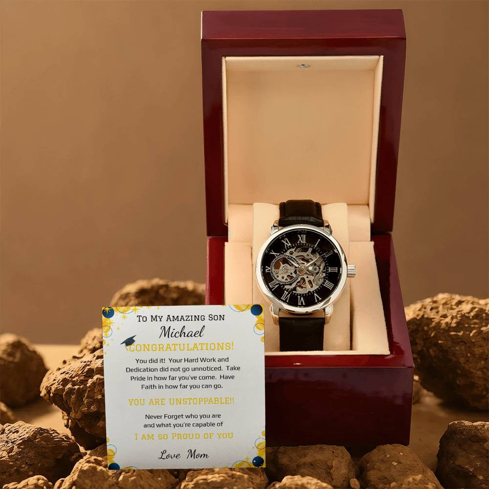 Men's Openwork Watch - Message Card - Leather Strap