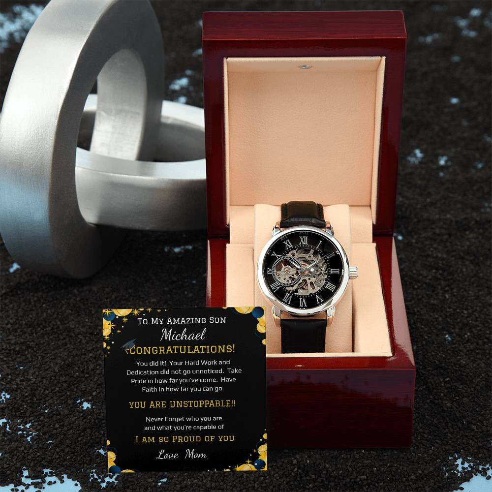 Men's Openwork Watch - Message Card - Leather Strap