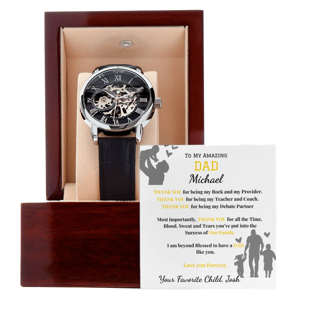 Thank You Dad- Men's Openwork Watch - Leather Band