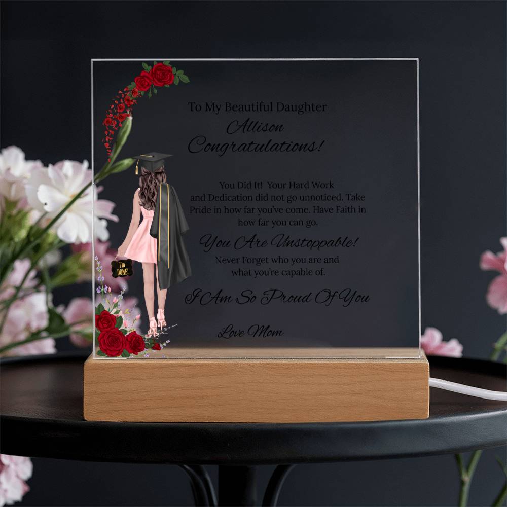 To My Daughter - Acrylic Heart/Square Plaque-Rose