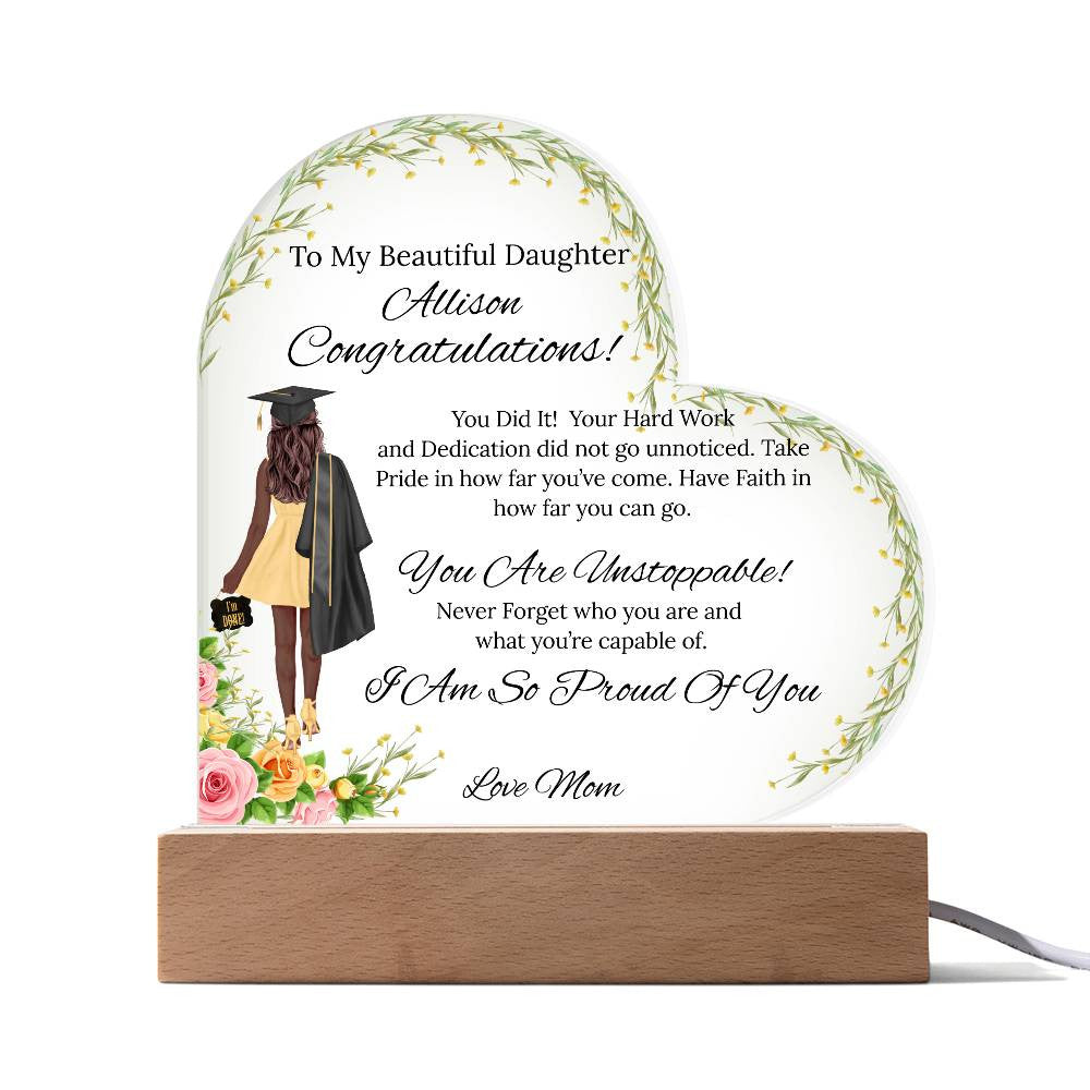 To My Daughter - Acrylic Heart/Square Plaque-Flowers