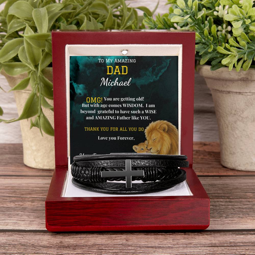 To My Amazing Dad - Men's Cross Bracelet With Vegan Leather