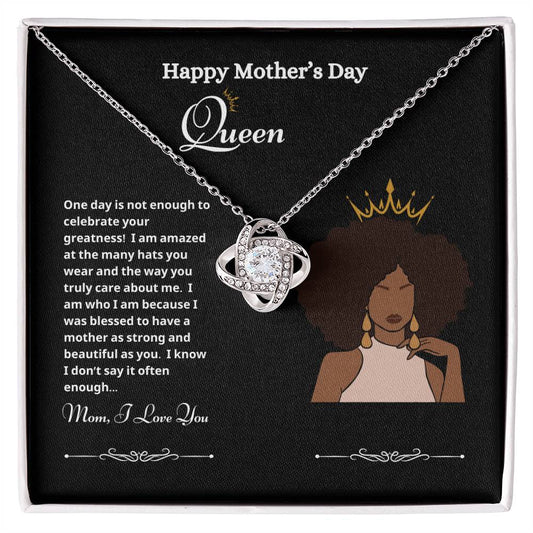 Happy Mother's Day Queen Love Knot  Necklace Black