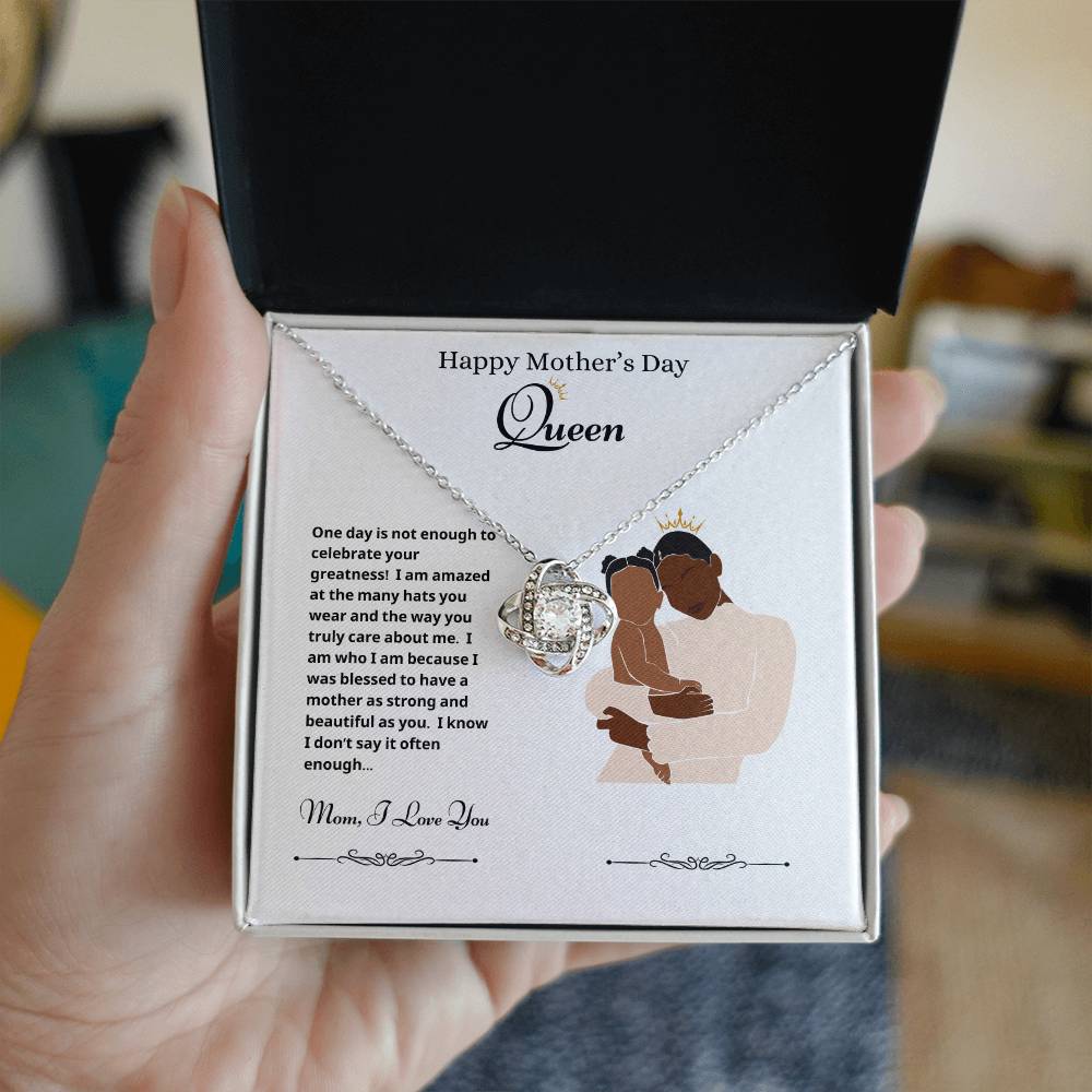 Happy Mother's Day Queen Love Knot Necklace White 3