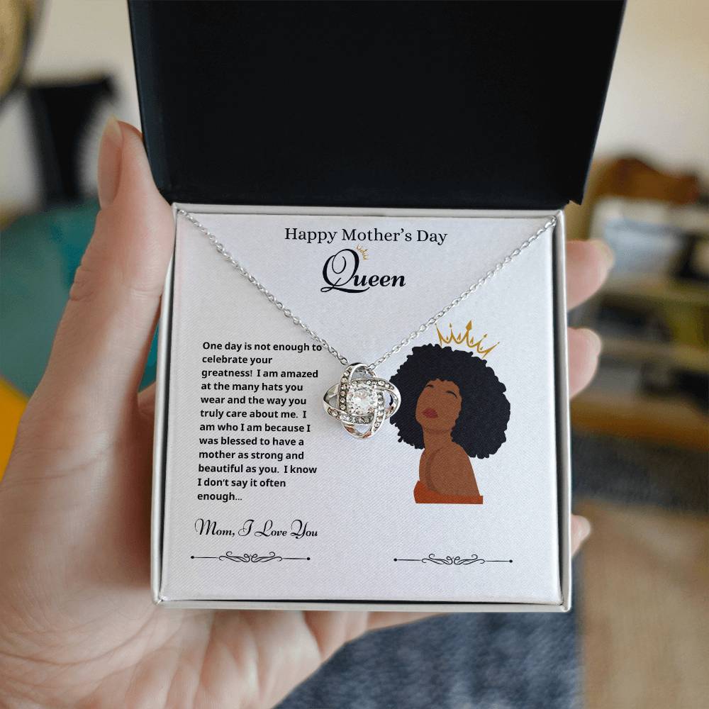 Happy Mother's Day Queen Love Knot Necklace White 2