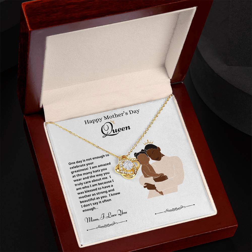 Happy Mother's Day Queen Love Knot Necklace White 3