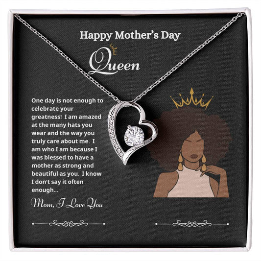 Happy Mother's Day Queen Forever Love Necklace Black