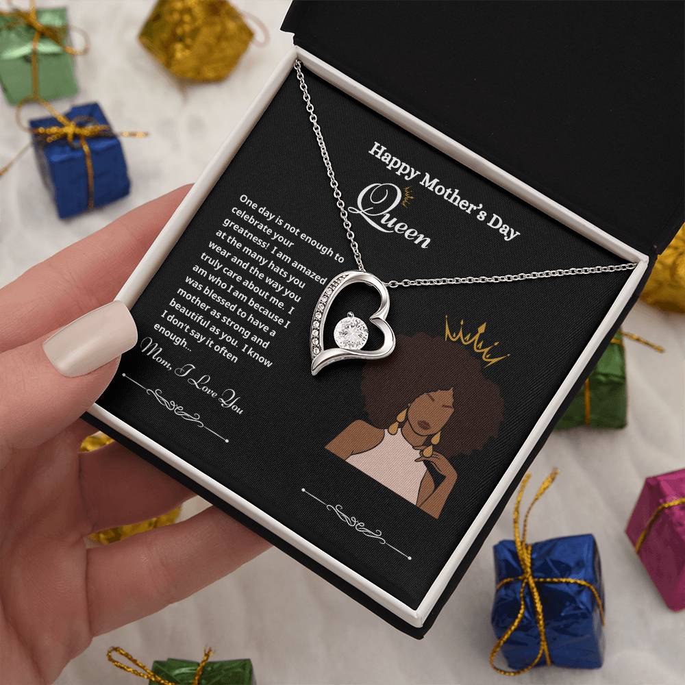 Happy Mother's Day Queen Forever Love Necklace Black