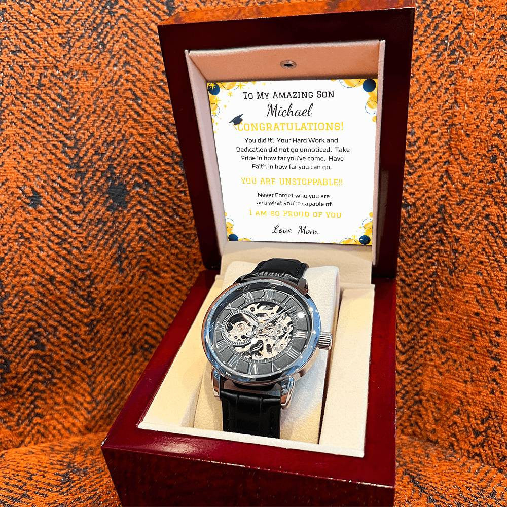 Men's Openwork Watch - Message Card - Leather Strap