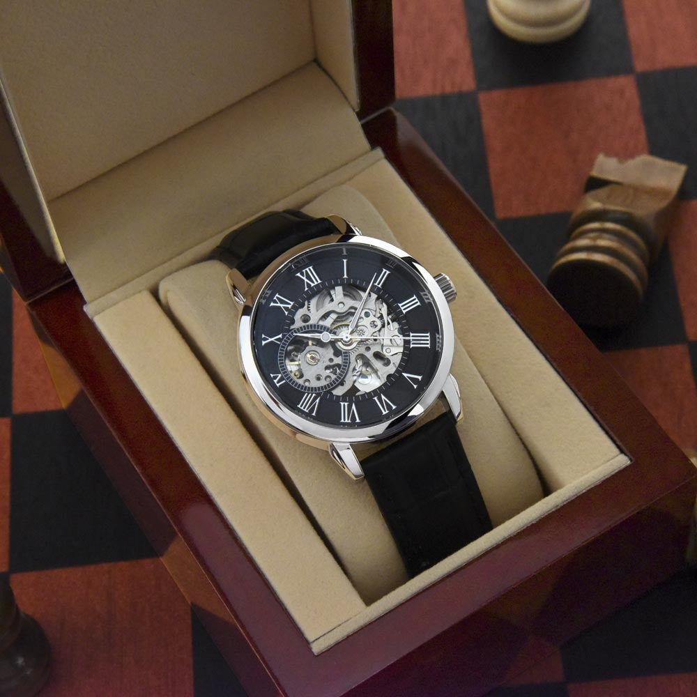 Men's Openwork Watch - Message Card - Leather Strap