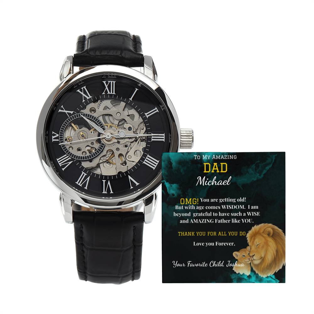 Amazing Dad - Men's Openwork Watch - Genuine Leather Band