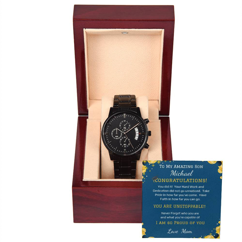 - Black Chronograph Watch + MC (NO ENGRAVING