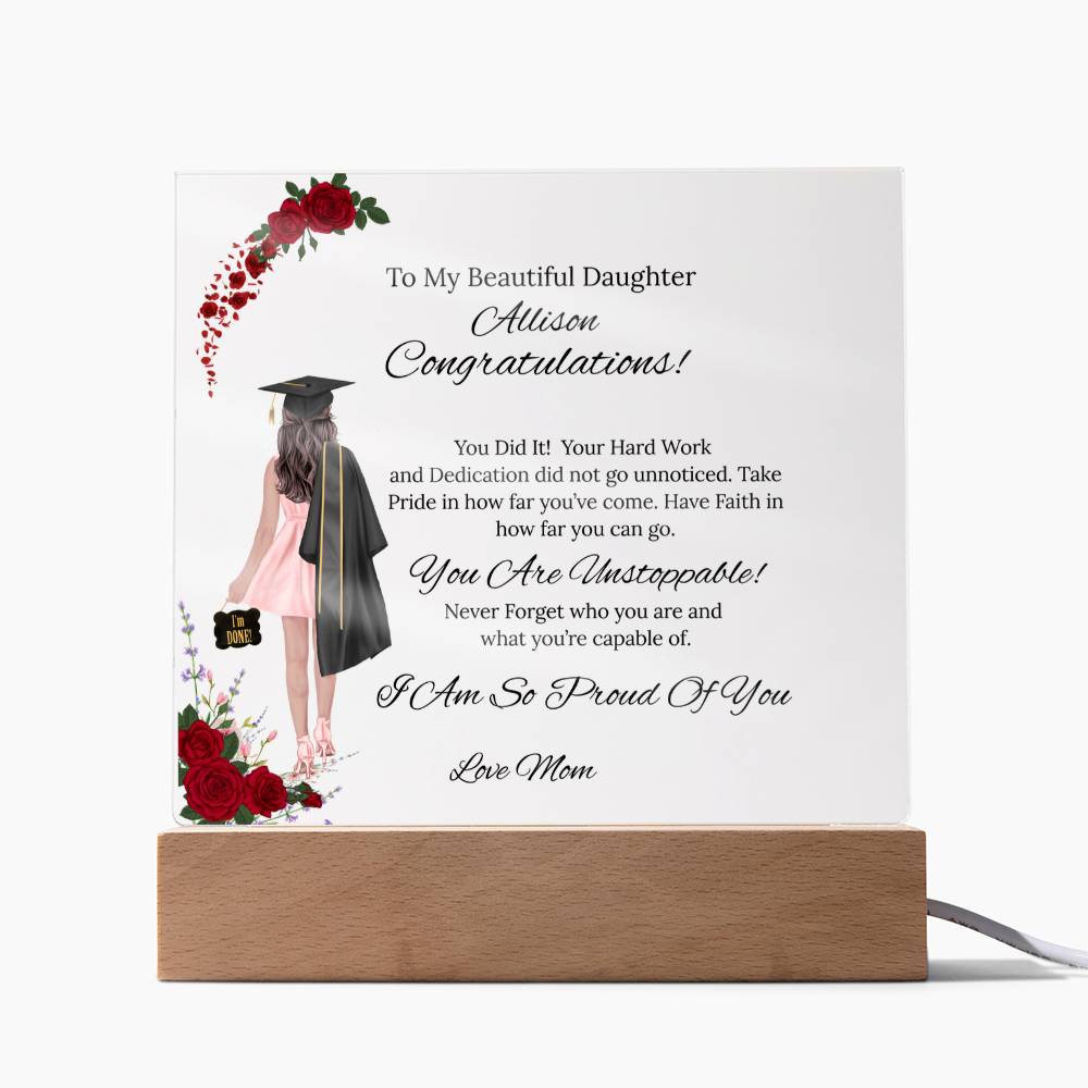 To My Daughter - Acrylic Heart/Square Plaque-Rose