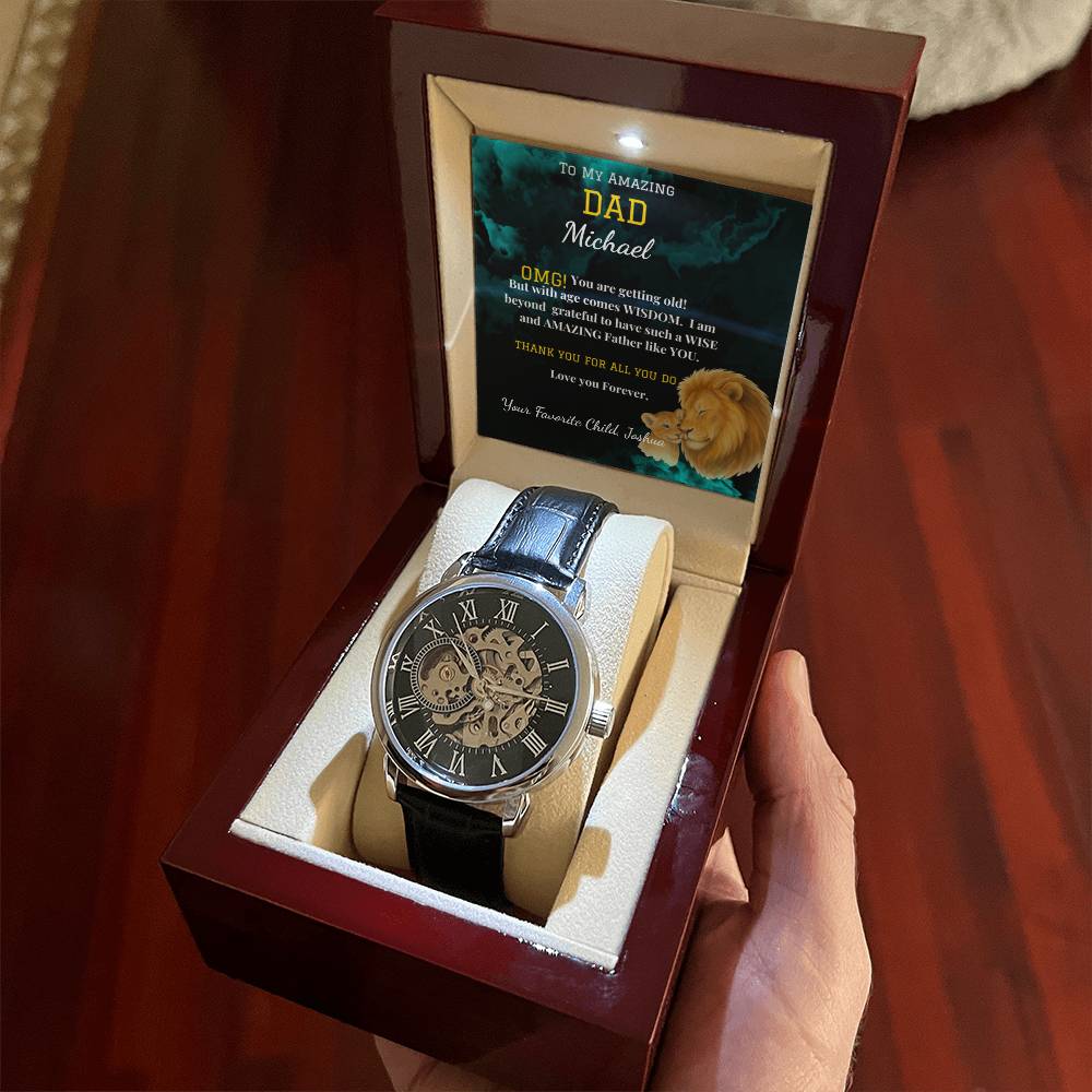 Amazing Dad - Men's Openwork Watch - Genuine Leather Band