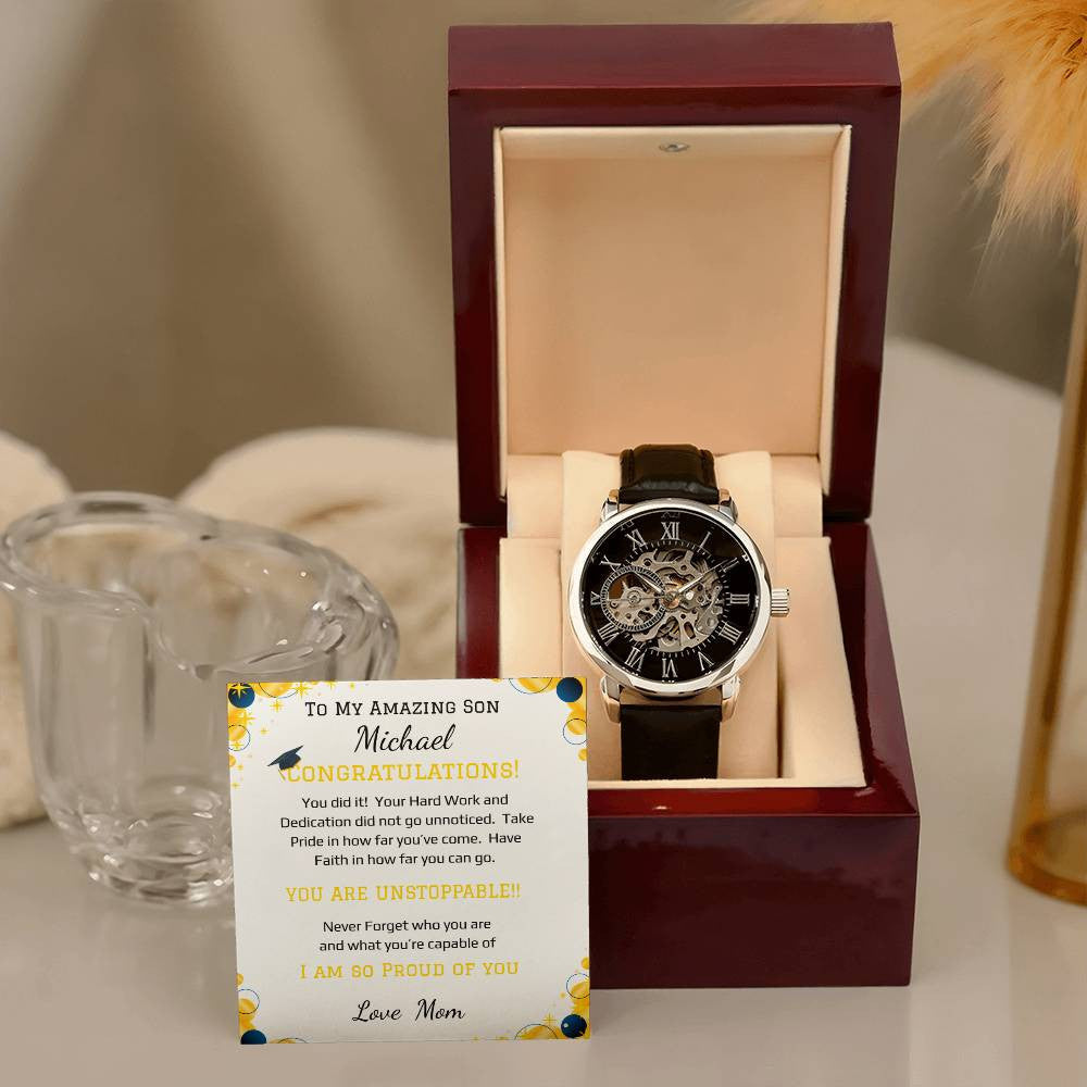 Men's Openwork Watch - Message Card - Leather Strap